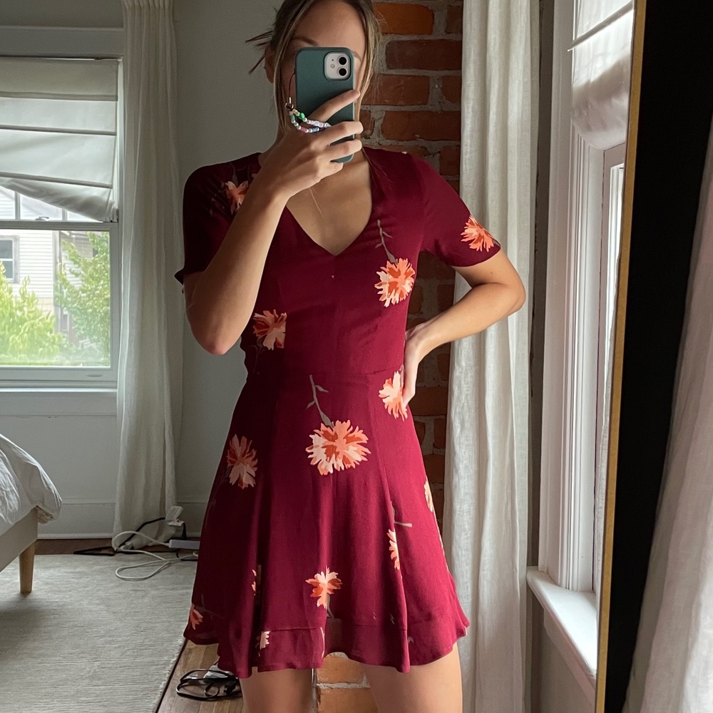 Reformation Fit & Flare Burgundy Dress